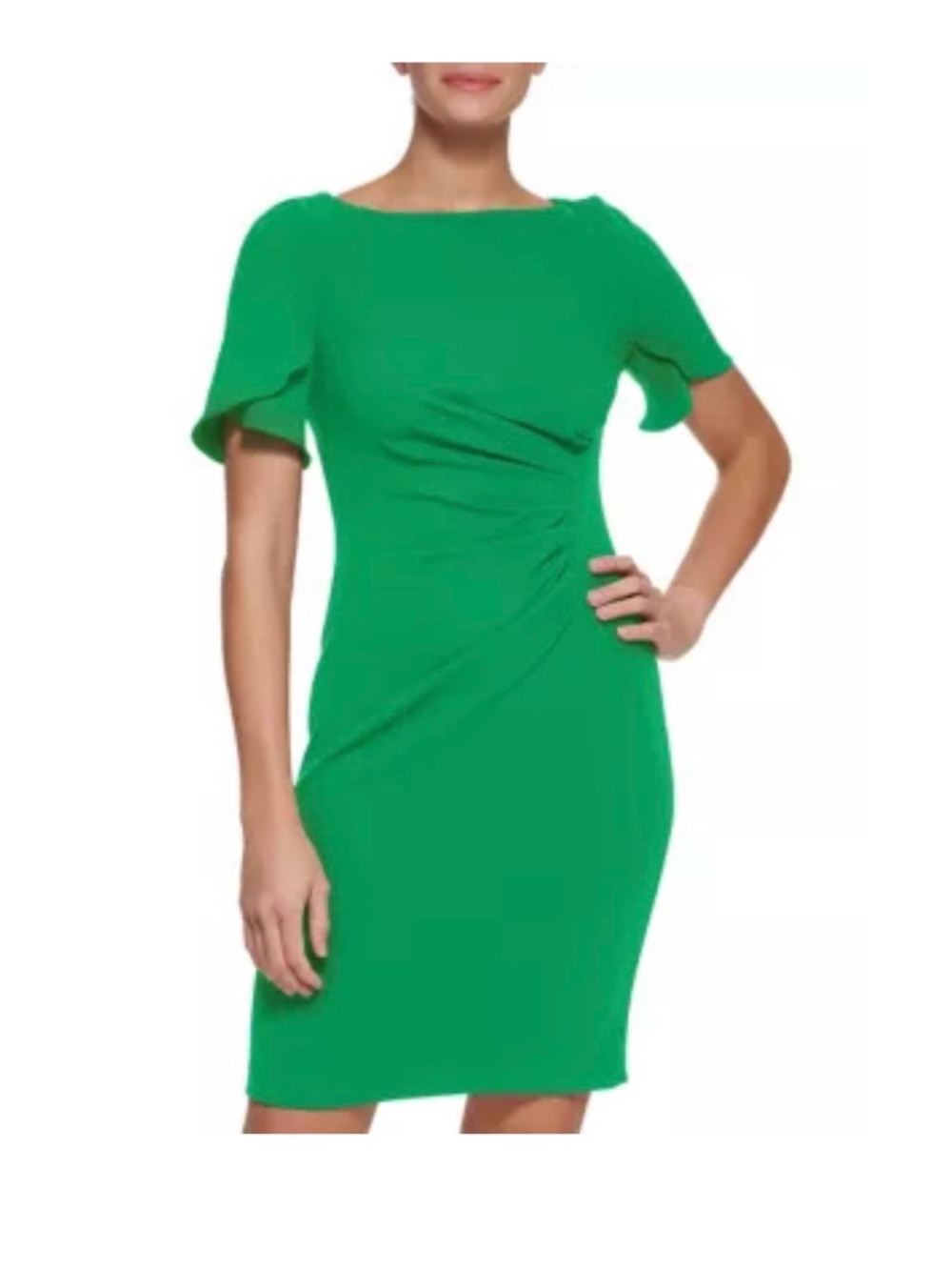 DKNY Green Ruched Midi Dress